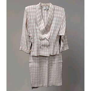 Vintage Jonathan Martin Jacket And Skirt Set Pink/Ivory Check Size‎ 3/4